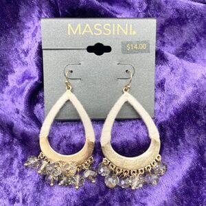Massini Earrings Grey Crystal Teardrop Goldtone Chic Glam Dangle Statement Boho